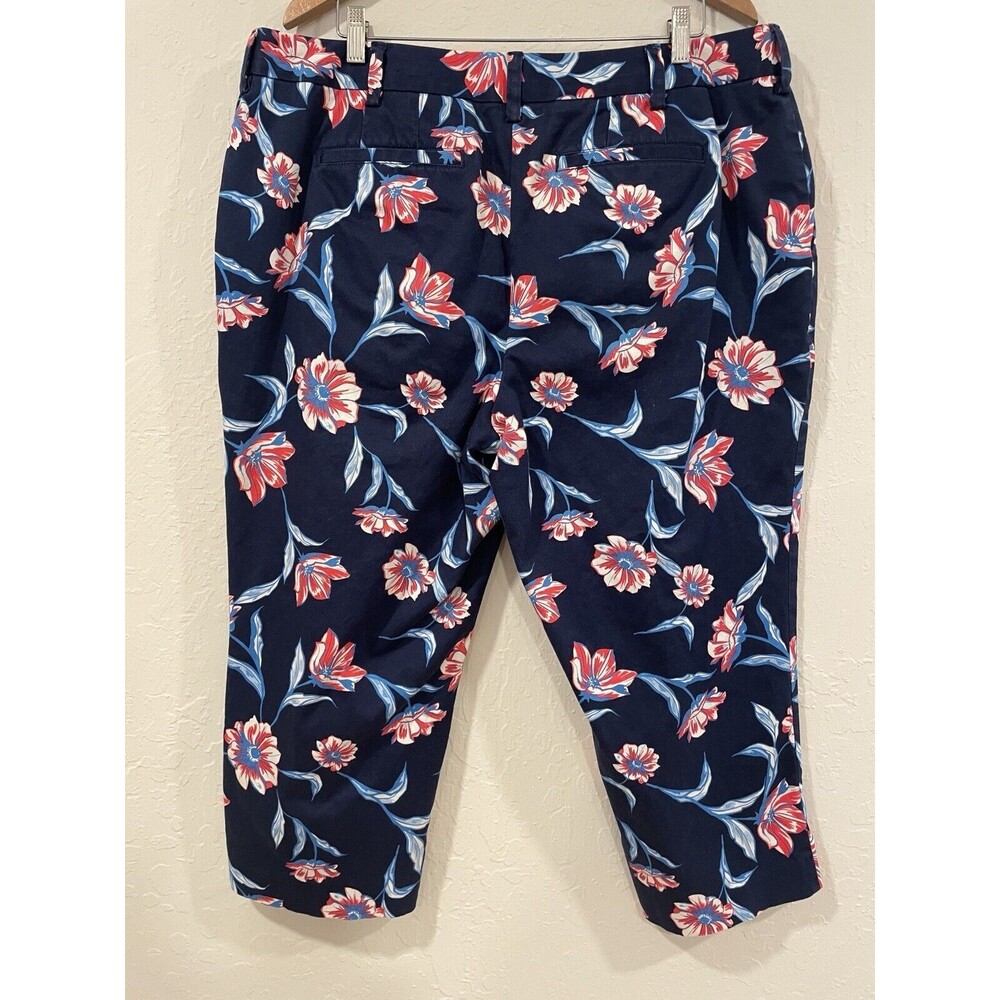 ~ Lands' End 18W Tropical Floral Mid Rise Crop Leg Pants Blue Pink Women's Navy - Picture 7 of 11